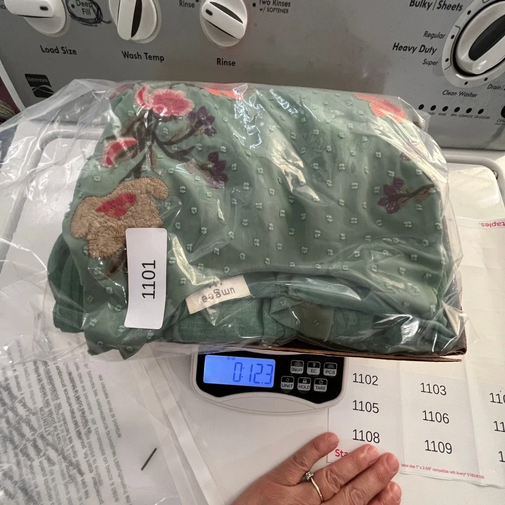 Umgee Floral Embroidered Mini Dress Tunic Womens Sz L Green Boho Garden Wedding - Picture 11 of 11